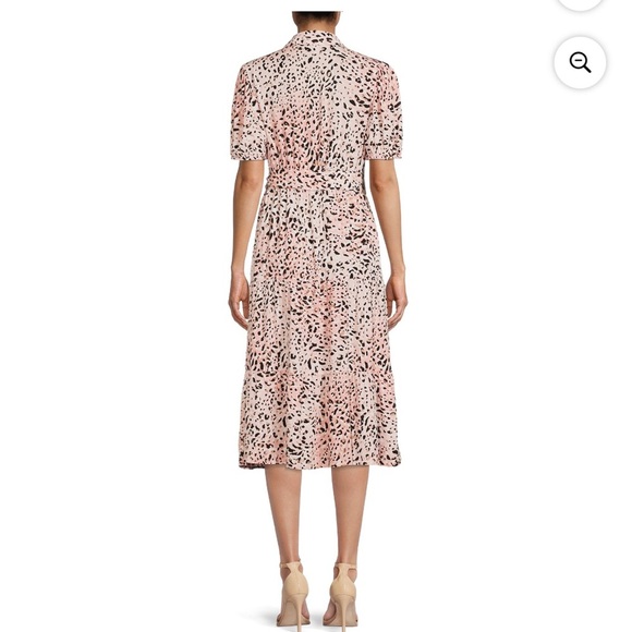 Time and Tru Dress Pink Animal Print Midi Button Front Short Sleeve Medium - Picture 3 of 12